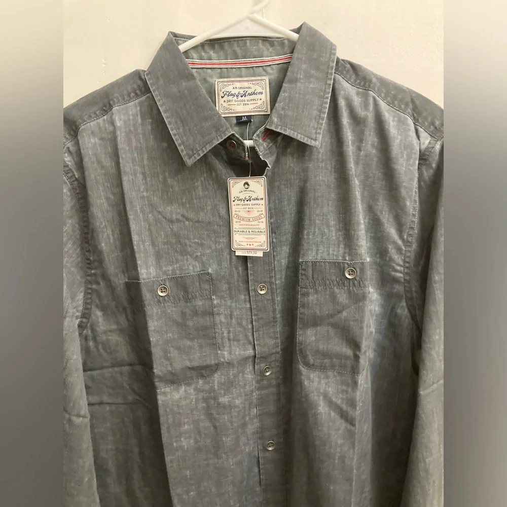 NWT Flag & Anthem Men’s Charcoal Vintage Washed Long Sleeve Shirt Size Medium